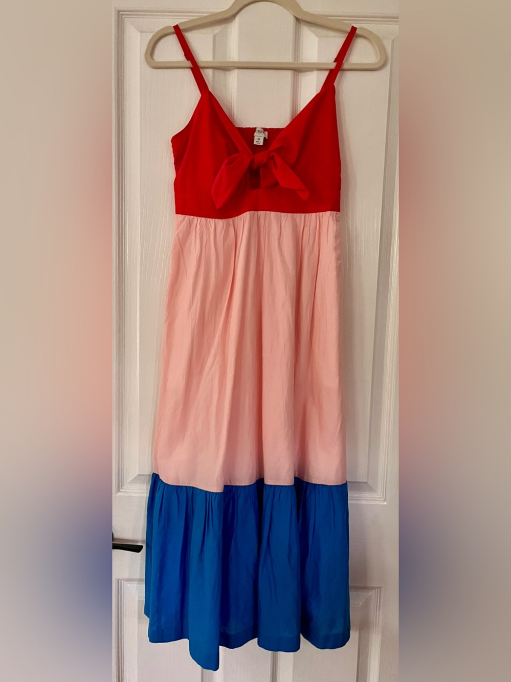 J. Crew 100% Cotton Red, Pink & Blue Tiered Maxi Skirt